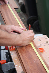 Image showing Preparing wood work, measurments