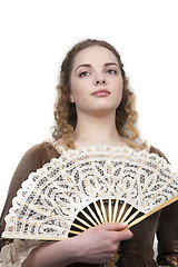 Image showing Beauty with fan in medieval dress