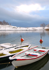 Image showing Boats Under Snow In Finland