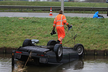 Image showing Car in water after an accident