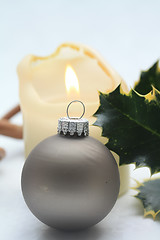 Image showing candle and christmas ornament