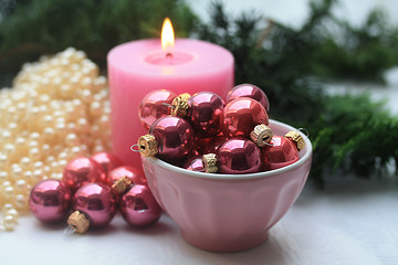 Image showing Pink christmas decorations