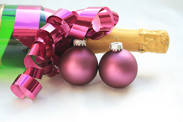 Image showing Champagne and purple decorations