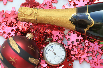 Image showing Champagne and christmas decorations