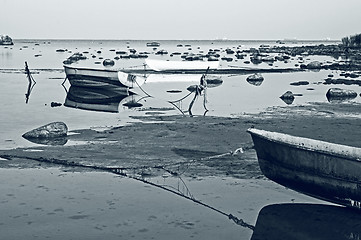 Image showing Fishing boats on seacoast