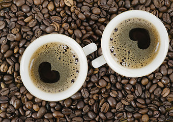 Image showing grains and a cup from coffee, the top vie