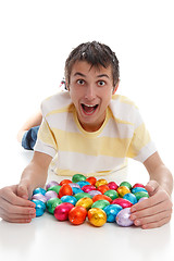 Image showing Excited boy easter eggs