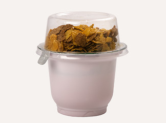 Image showing yogurt with corn flakes in a plastic container