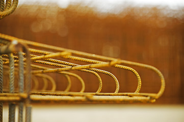 Image showing concrete reinforcement with yellow background