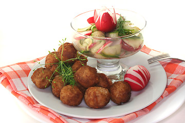 Image showing Koettbullar with salad