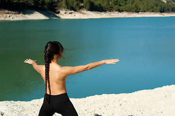 Image showing Lakeside yoga