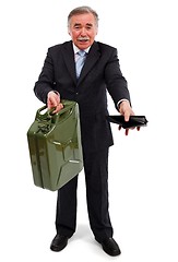 Image showing Man showing gas can and empty wallet