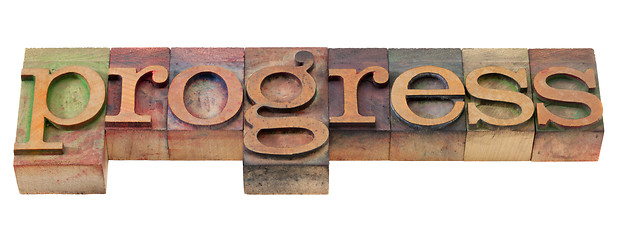 Image showing progress - word in old letterpress type