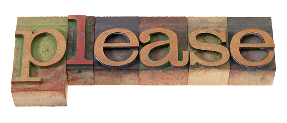 Image showing please - word in old letterpress type