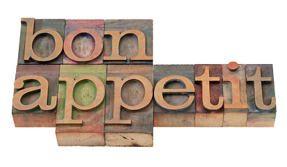 Image showing bon appetit - phrase in old letterpress type