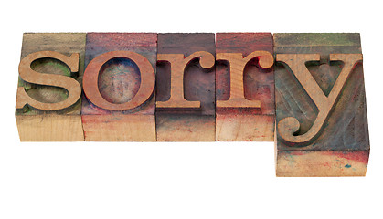 Image showing sorry - word in letterpress type