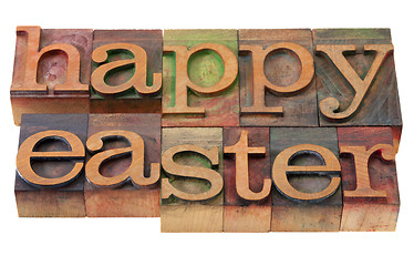 Image showing happy Easter- words in letterpress type