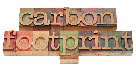 Image showing carbon footrpint - word sin letterpress type