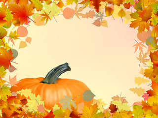 Image showing Autumn card template leaves with Pumpkin. EPS 8