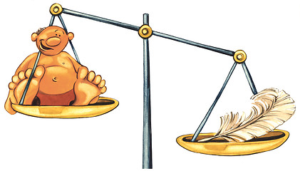 Image showing overweight man and feather on balance