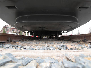 Image showing A train seen from below