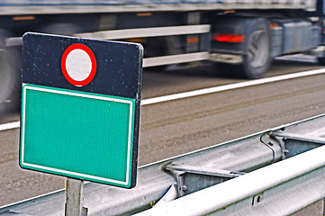 Image showing Blanc road sign at highway with truck 