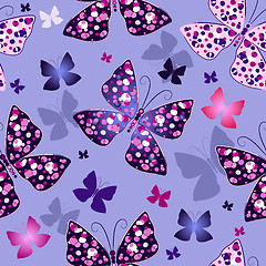 Image showing Seamless blue pattern with butterflies