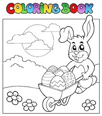 Image showing Coloring book with bunny and barrow