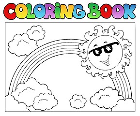 Image showing Coloring book with Sun and rainbow