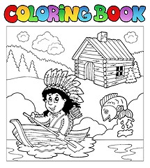 Image showing Coloring book with Indian in boat