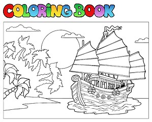 Image showing Coloring book with Chinese ship