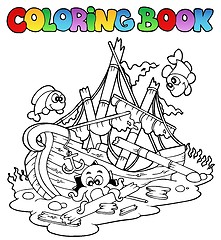 Image showing Coloring book with shipwreck