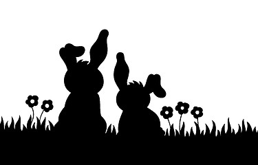 Image showing Silhouette of two rabbits on meadow