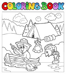 Image showing Coloring book with scout in boat