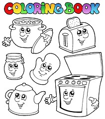 Image showing Coloring book with kitchen cartoons