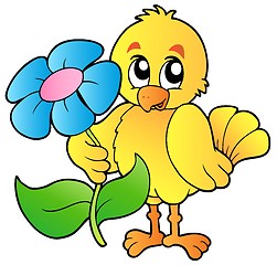 Image showing Chicken holding big flower