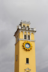 Image showing City clock tower against cloudy sky