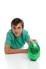 Image showing Boy with a large easter egg