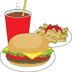 Image showing Hamburger and Fries