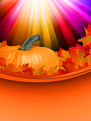 Image showing Autumn card template leaves with Pumpkin. EPS 8