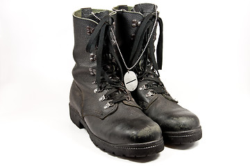 Image showing Army boots with dog-tag