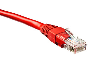 Image showing Red network plug isolated on white 