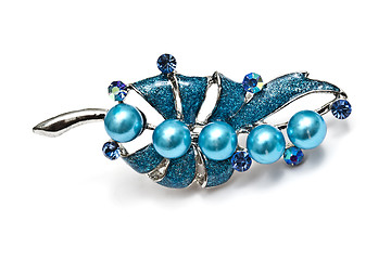 Image showing Beautiful Blue Brooch Isolated On White