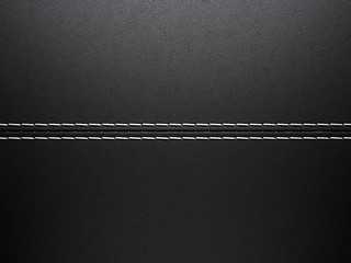 Image showing Black horizontal stitched leather background