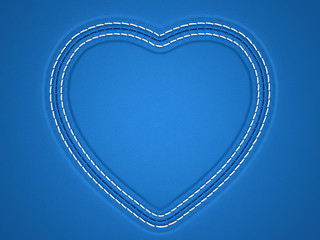 Image showing Blue stitched heart shape on leather background