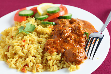 Image showing Kashmiri lamb curry with rice and salad