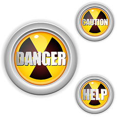 Image showing Radioactive Danger Yellow Button. Caution Radiation