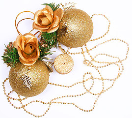 Image showing Christmas card with golden balls and candle