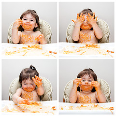 Image showing Happy baby funny messy eater