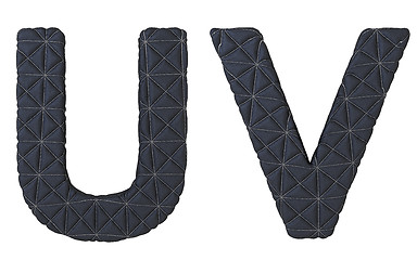 Image showing Luxury black stitched leather font U V letters